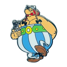 obelix läuft mit idefix auf dem arm